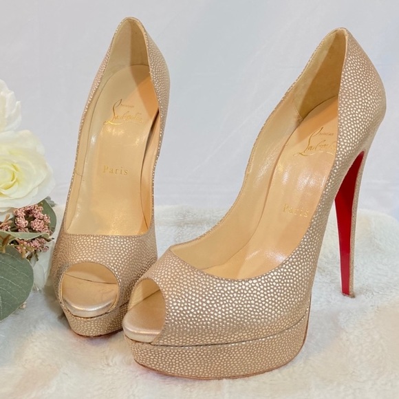 Christian Louboutin Shoes - Christian Louboutin lady peep metallic gold pumps